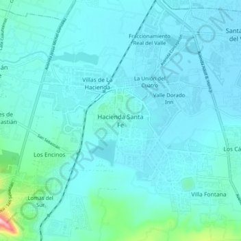 Mapa topográfico Hacienda Santa Fe, altitude, relevo
