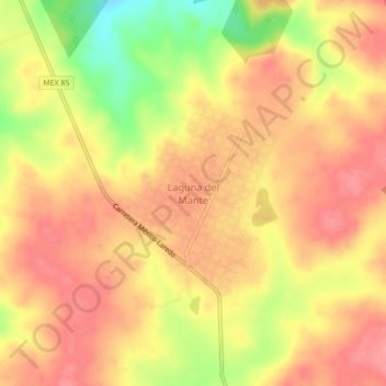 Mapa topográfico Laguna del Mante, altitude, relevo