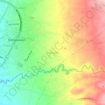 Mapa topográfico Nuangan, altitude, relevo