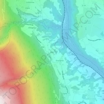 Mapa topográfico Sylan, altitude, relevo