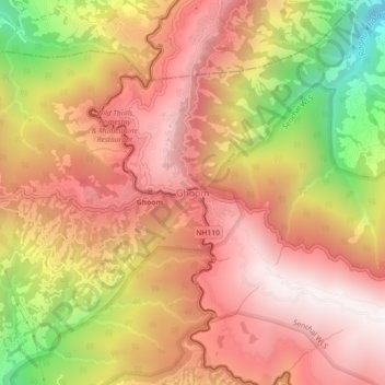 Mapa topográfico Ghoom, altitude, relevo