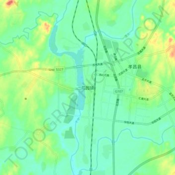 Mapa topográfico 花园镇, altitude, relevo