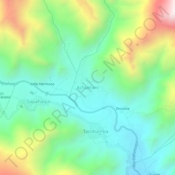 Mapa topográfico Achumani, altitude, relevo