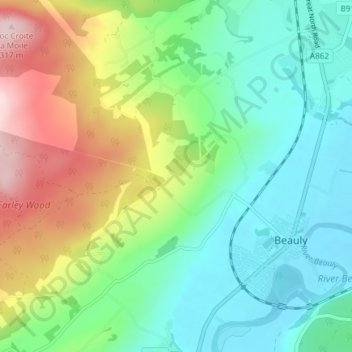 Mapa topográfico Dunmore, altitude, relevo
