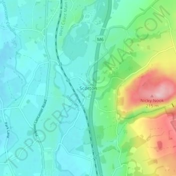 Mapa topográfico Scorton, altitude, relevo