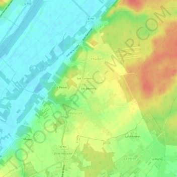 Mapa topográfico Les Mesliers, altitude, relevo
