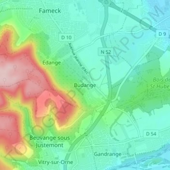 Mapa topográfico Budange, altitude, relevo