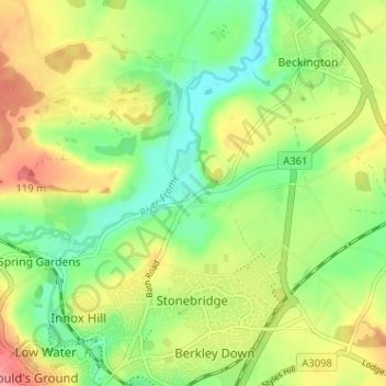 Mapa topográfico Oldford, altitude, relevo