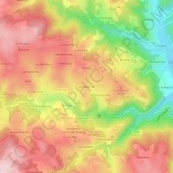 Mapa topográfico Le Mazernier, altitude, relevo