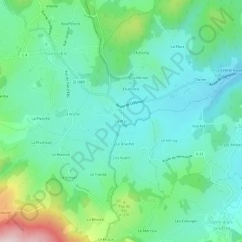 Mapa topográfico Le Mas, altitude, relevo