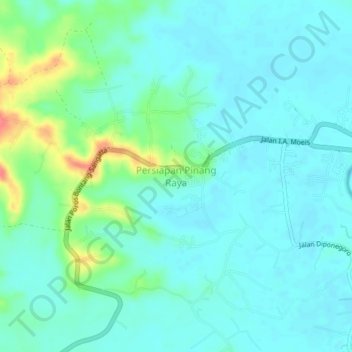 Mapa topográfico Persiapan Pinang Raya, altitude, relevo