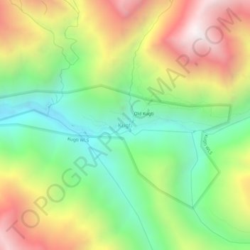 Mapa topográfico Kugti, altitude, relevo