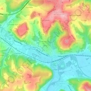 Mapa topográfico Bersac, altitude, relevo