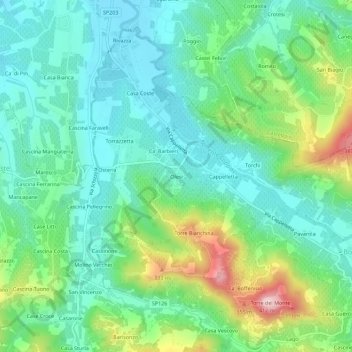 Mapa topográfico Olesi, altitude, relevo