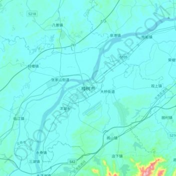 Mapa topográfico 樟树市, altitude, relevo
