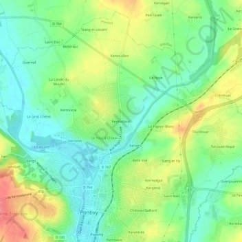 Mapa topográfico Kerdudaval, altitude, relevo