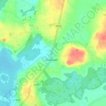 Mapa topográfico Glassan, altitude, relevo