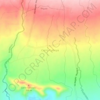 Mapa topográfico Cerro Cabuya, altitude, relevo