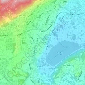 Mapa topográfico Carcano, altitude, relevo