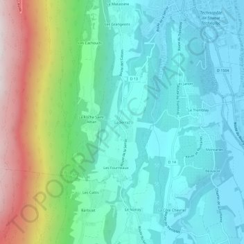 Mapa topográfico La Serraz, altitude, relevo