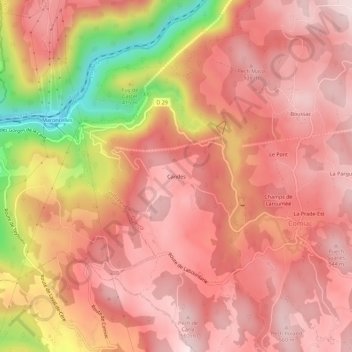Mapa topográfico Candes, altitude, relevo
