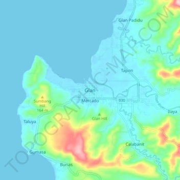 Mapa topográfico Glan, altitude, relevo
