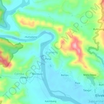 Mapa topográfico Karueng, altitude, relevo