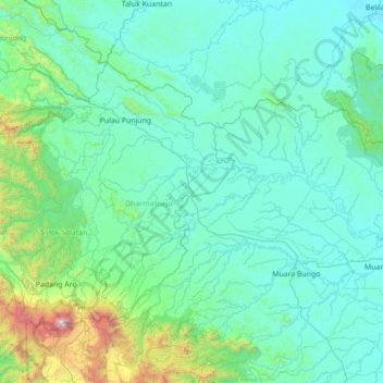 Mapa topográfico Sungai Rumbai, altitude, relevo