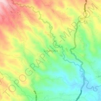 Mapa topográfico Sukamulya, altitude, relevo