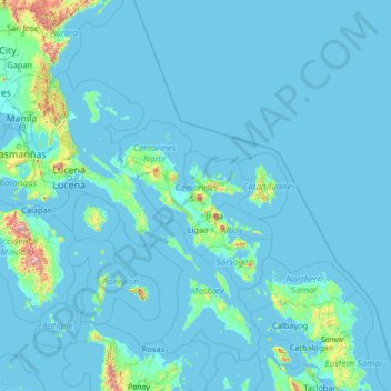 Mapa topográfico Camarines Sur, altitude, relevo