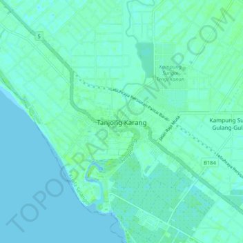 Mapa topográfico Tanjong Karang, altitude, relevo