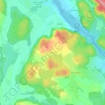 Mapa topográfico Pusigneu, altitude, relevo