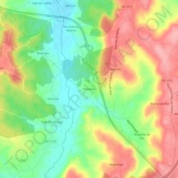 Mapa topográfico Penedos, altitude, relevo