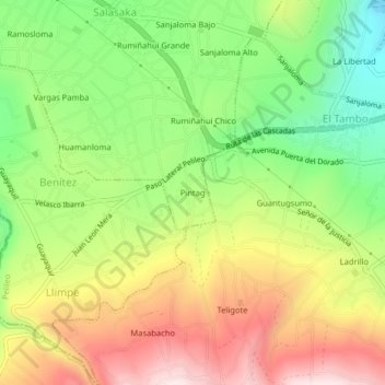 Mapa topográfico Pintag, altitude, relevo