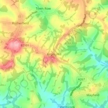 Mapa topográfico Argos Hill, altitude, relevo