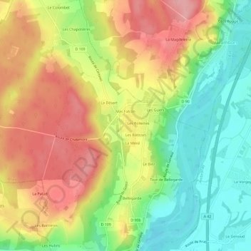 Mapa topográfico Les Valettes, altitude, relevo