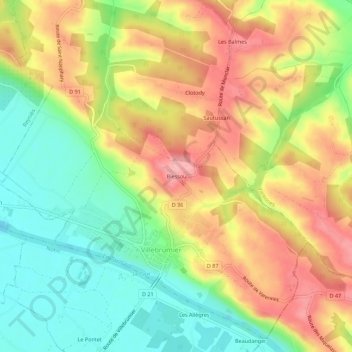 Mapa topográfico Blessou, altitude, relevo