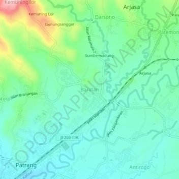 Mapa topográfico Baratan, altitude, relevo