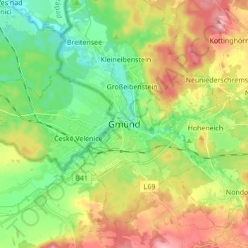 Mapa topográfico Gmünd, altitude, relevo