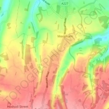 Mapa topográfico Meopham Green, altitude, relevo