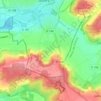 Mapa topográfico Boisgeloup, altitude, relevo