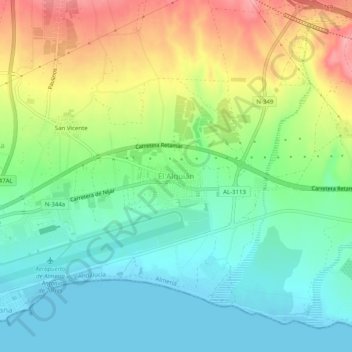 Mapa topográfico El Alquián, altitude, relevo