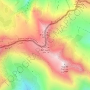 Mapa topográfico Soum de Barroude, altitude, relevo