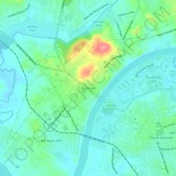 Mapa topográfico Bordeaux, altitude, relevo
