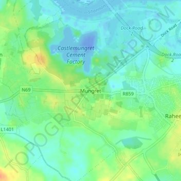 Mapa topográfico Mungret, altitude, relevo