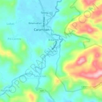 Mapa topográfico Caputatan, altitude, relevo