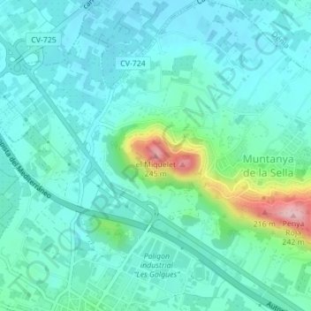 Mapa topográfico el Miquelet, altitude, relevo