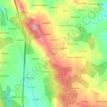 Mapa topográfico Carril, altitude, relevo