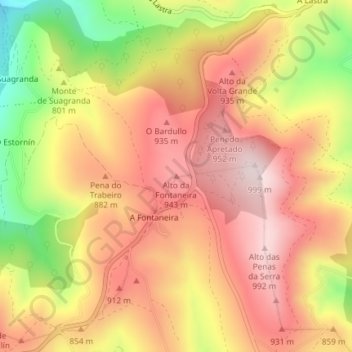 Mapa topográfico Alto da Fontaneira, altitude, relevo