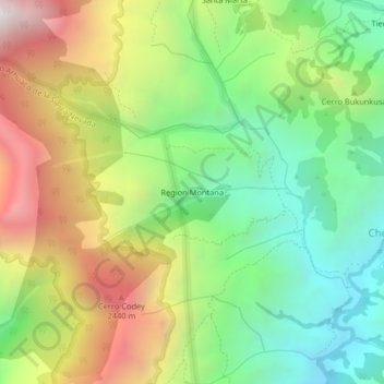 Mapa topográfico Region Montana, altitude, relevo